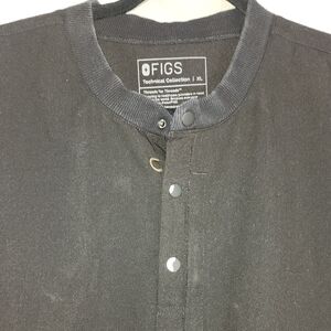 FIGS Black Snap-Front Medical Top with Ribbed Collar